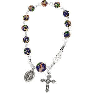 Sterling Silver Cobalt Cloisonne Round Rosary Bracelet