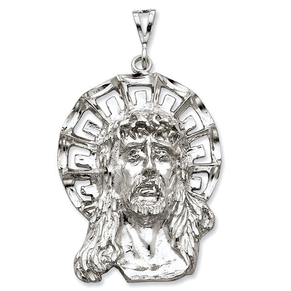 Sterling Silver Polished Jesus Head with Diamond Cut Halo