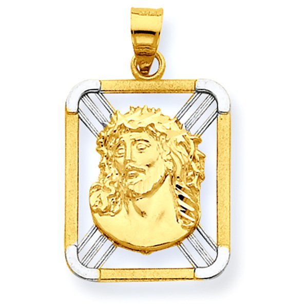 14K Yellow Gold w/ Rhodium Diamond-cut Rectangle Ecce Homo Pendant