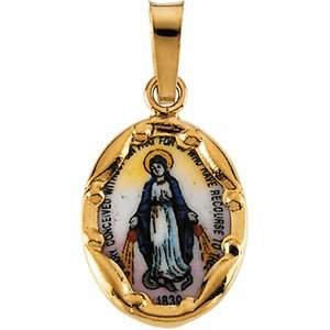 14k Gold and Porcelain Miraculous Medal