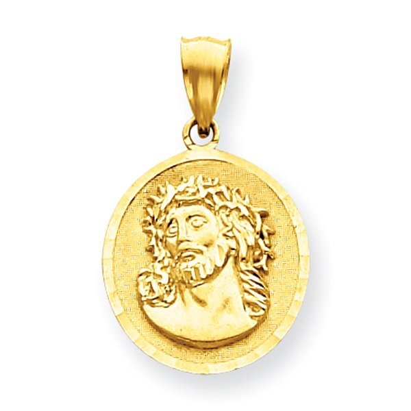 14K Gold Christ Head Diamond Cut Round