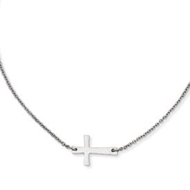 Stainless Steel Polished Sideways Cross Necklace