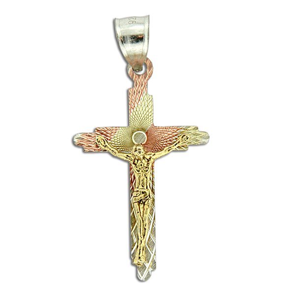 Sterling Silver Tri-color Crucifix Cross Pendant