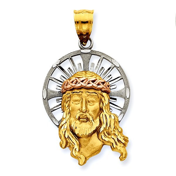 14K Tri-Color Jesus Head with Diamond Cut Halo