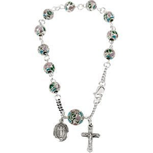 Sterling Silver Smooth Cloisonne Round Rosary Bracelet