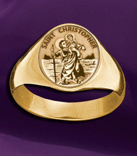 Yellow Gold St Christopher Signet Ring Gold Saint Christopher Ring
