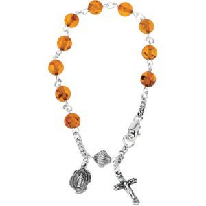 Sterling Silver Baltic Amber Round Rosary Bracelet