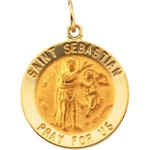 14K Gold Saint Sebastian Religious Medal