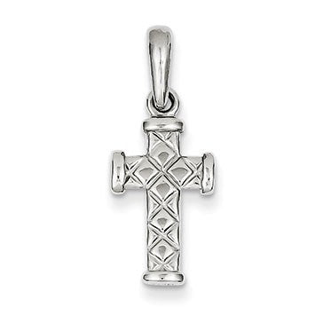 14k White Gold Reversible Quilted Cross Pendant