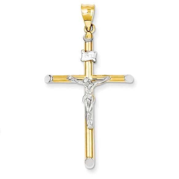 14k Two-tone & Rhodium INRI Crucifix Pendant