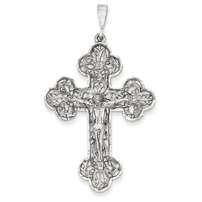 14k White Gold Diamond-Cut Crucifix Pendant