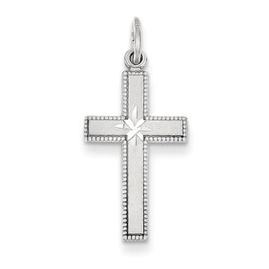 14k White Gold Diamond-cut Cross Pendant