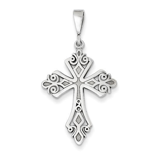 14k White Gold Fleur De Lis Cross Pendant