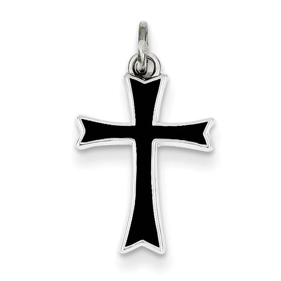 Sterling Silver Black Enameled Cross Charm