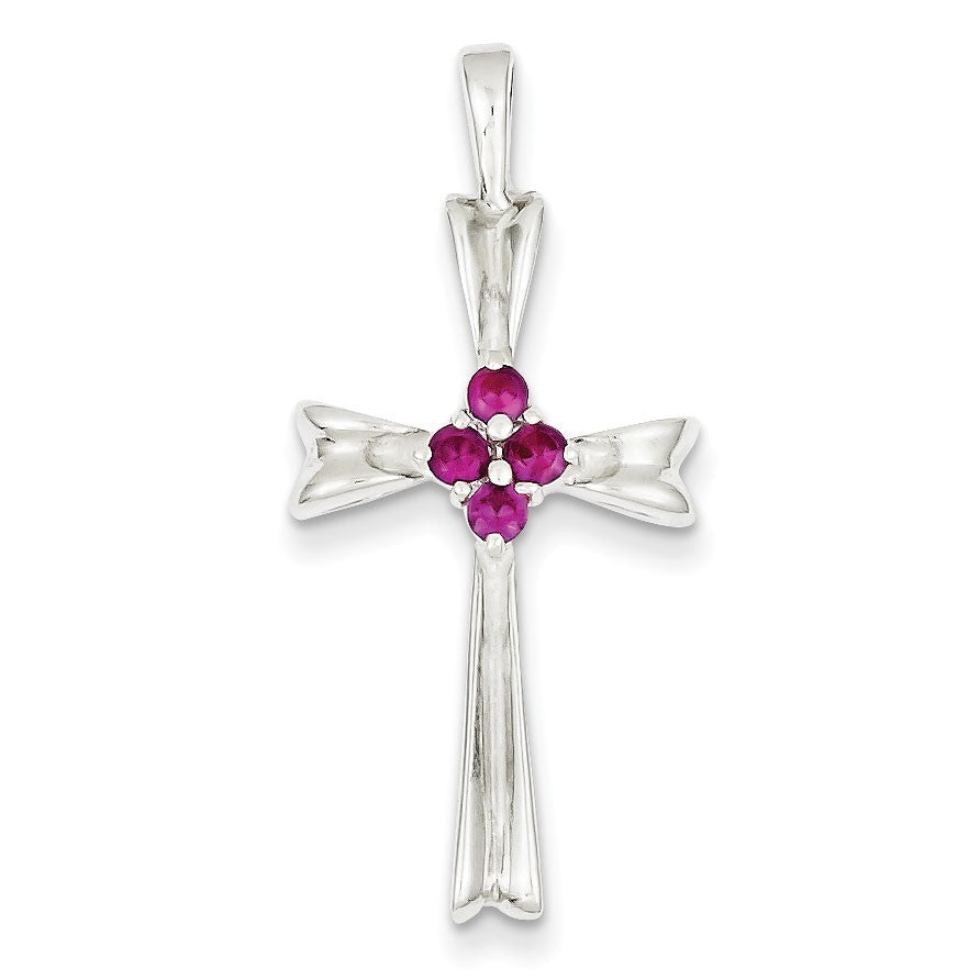 Sterling Silver Red CZ Cross Pendant