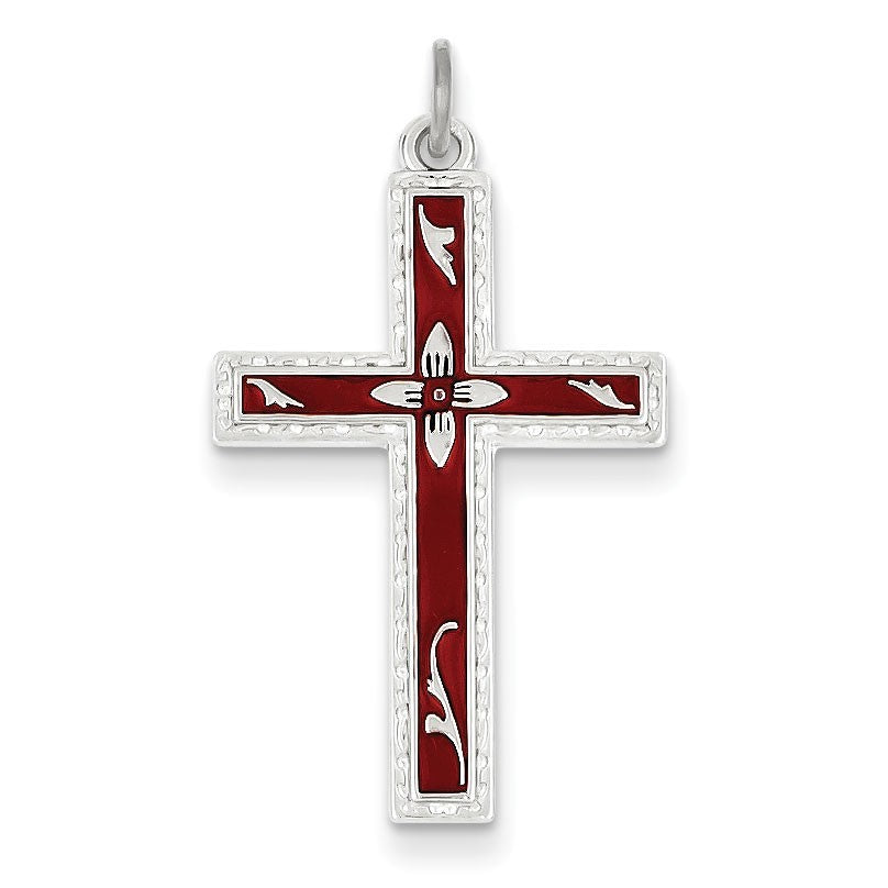 Sterling Silver Red Enameled Cross Pendant