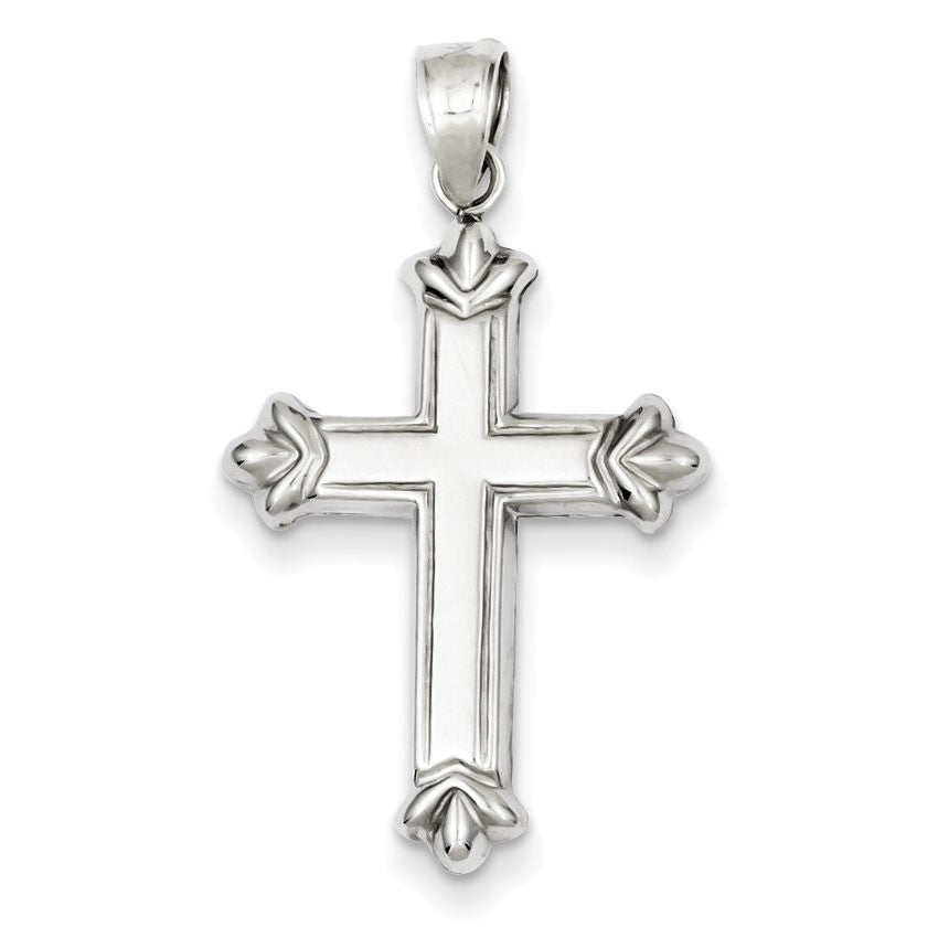 Sterling Silver Rhodium-plated Fleur-de-lis Cross Pendant
