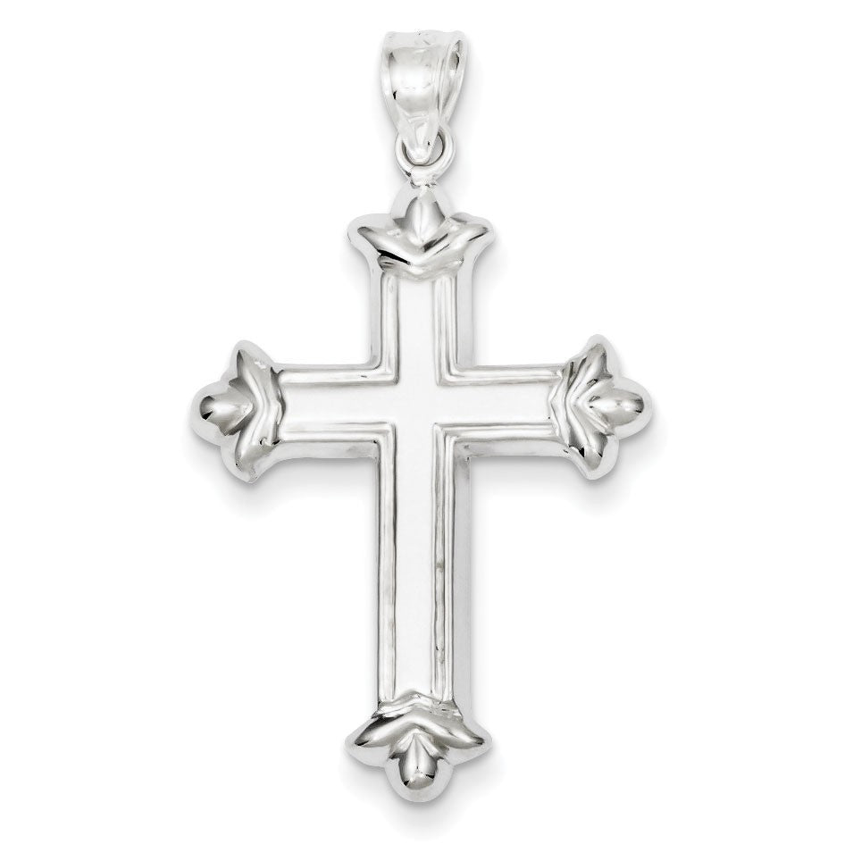 Sterling Silver Rhodium-plated Fleur-de-lis Cross Pendant