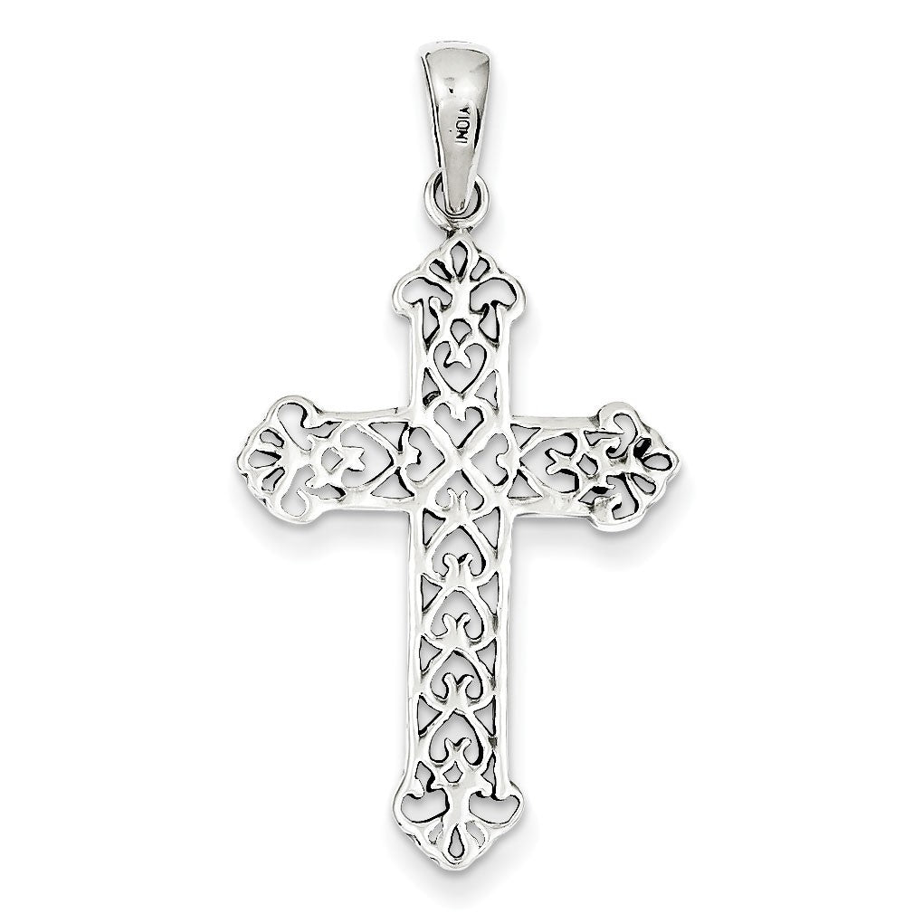 Sterling Silver Antiqued Fleur de lis Cross Pendant