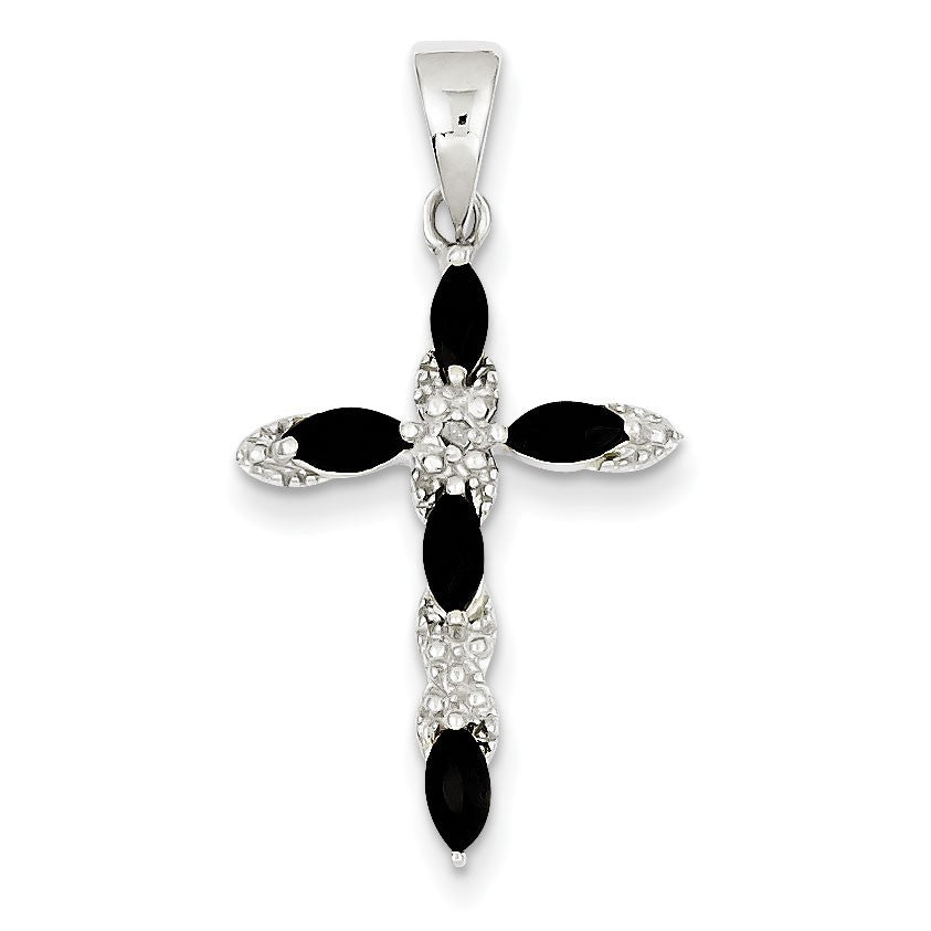 Sterling Silver Sapphire & Diamond Cross Pendant