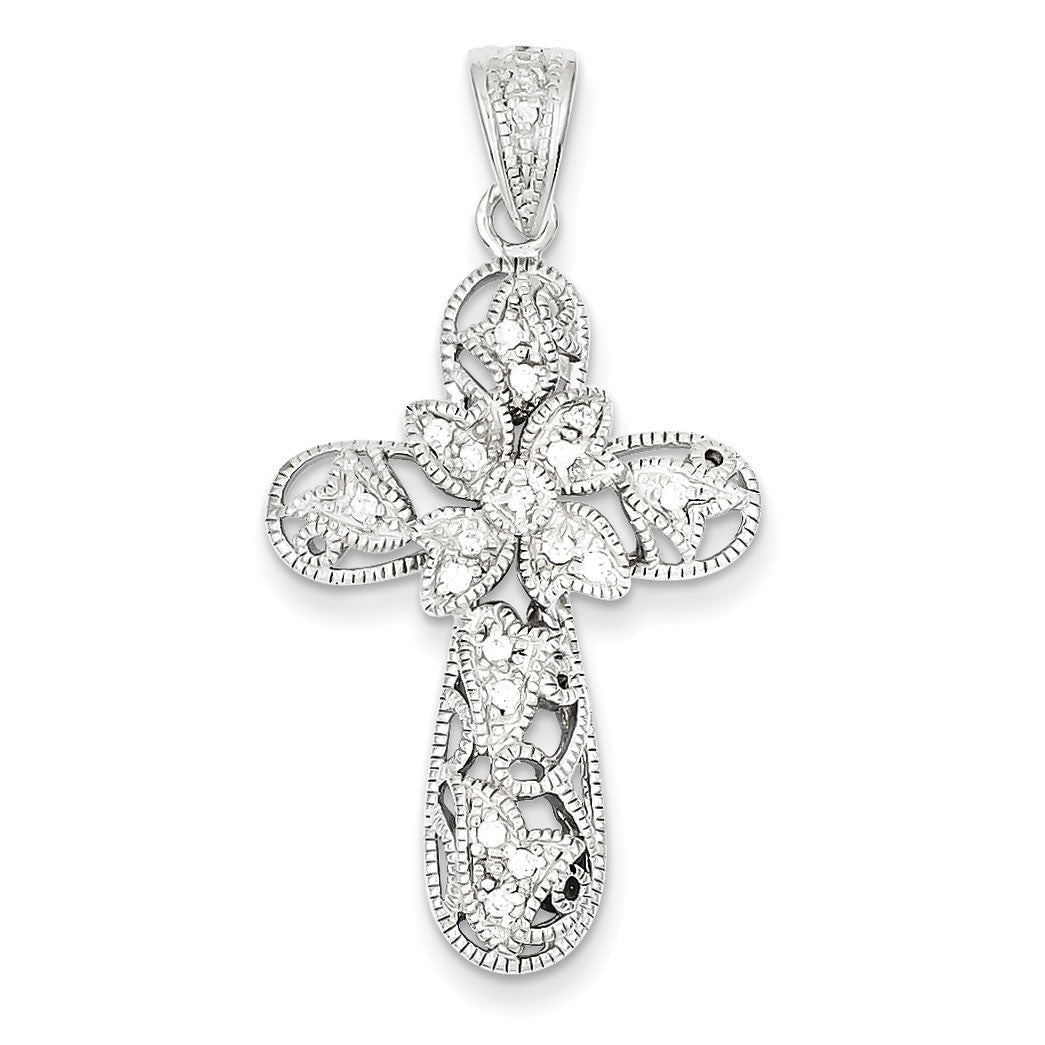 SILVER CZ CROSS PENDANT NECKLACE