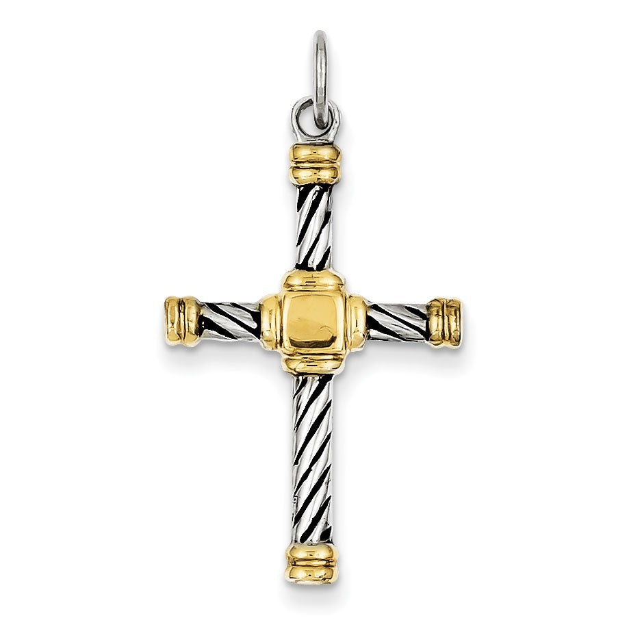 Sterling Silver Antiqued & 18k Gold - plated Cross Pendant