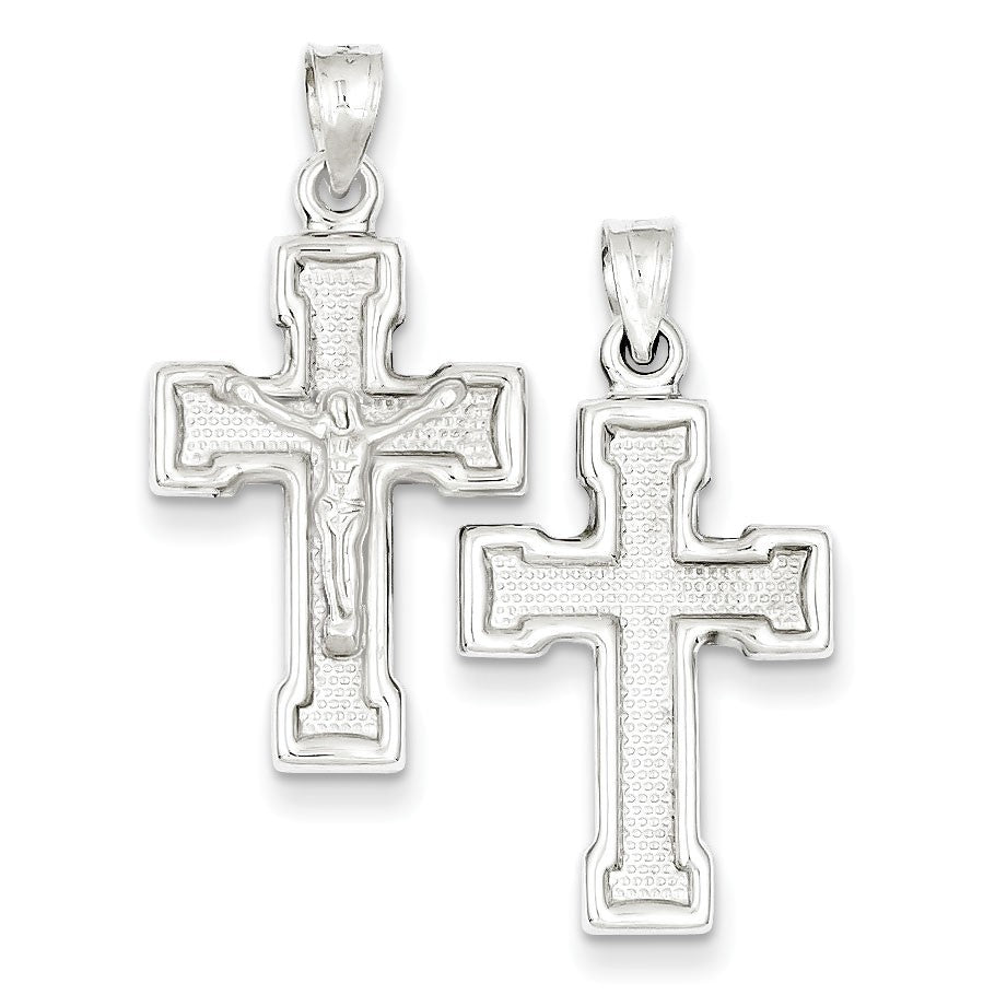 Sterling Silver Rhodium-plated Hollow  Crucifix Pendant
