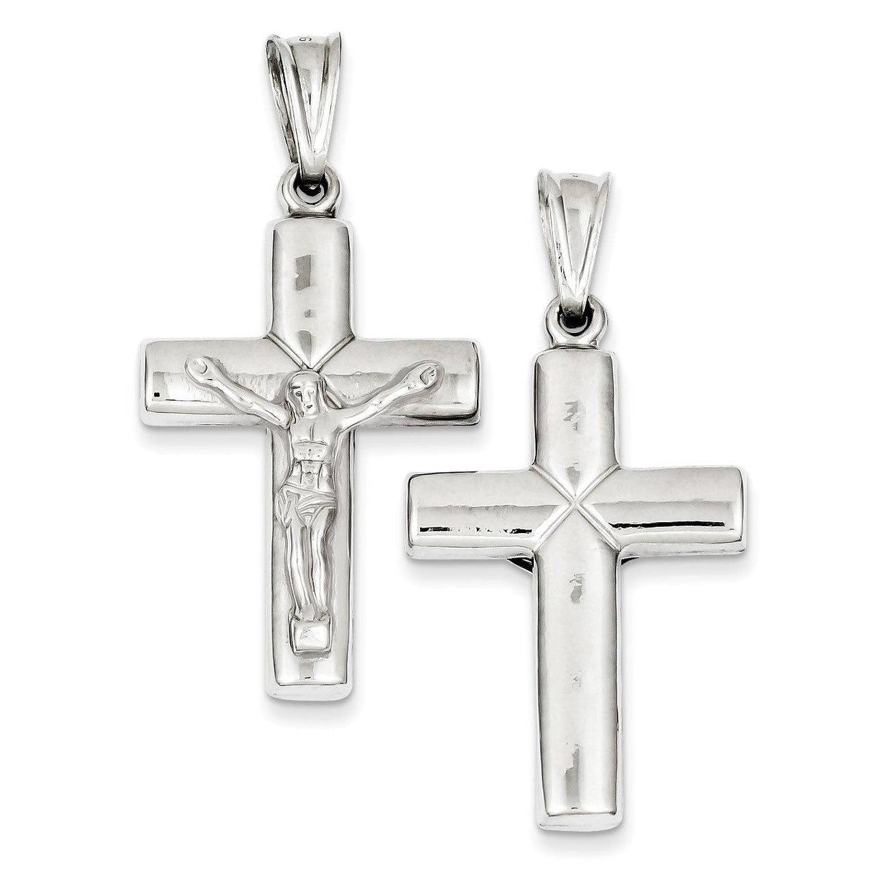Sterling Silver Rhodium-plated Hollow  Crucifix Pendant