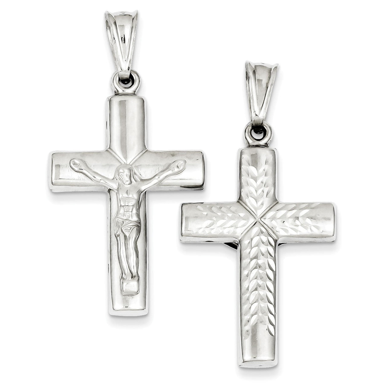 Sterling Silver Rhodium-plated Hollow  Crucifix Pendant
