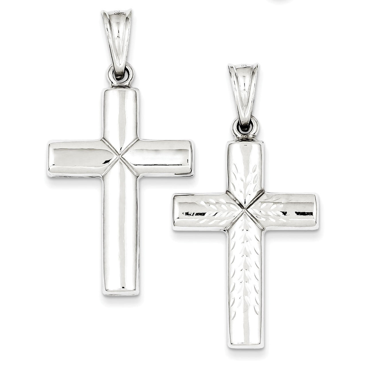 Sterling Silver Rhodium-plated Diamond -Cut Cross Pendant