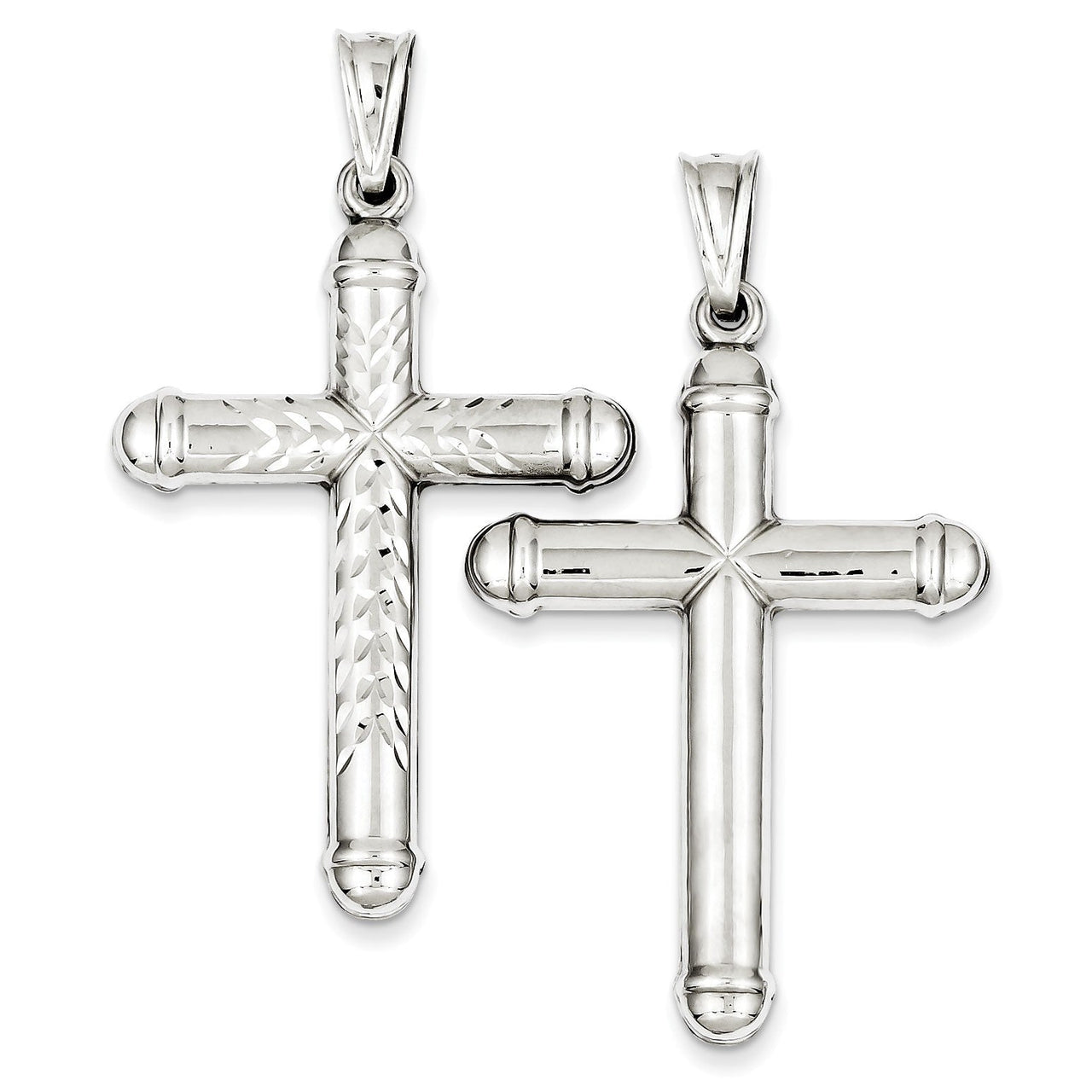 Sterling Silver Rhodium-plated Diamond -Cut Reversible Cross Pendant