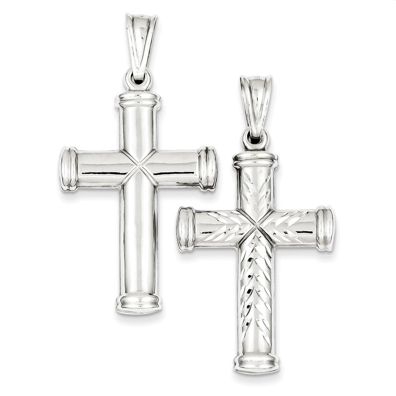 Sterling Silver Rhodium-plated Diamond -cut Reversible Cross Pendant