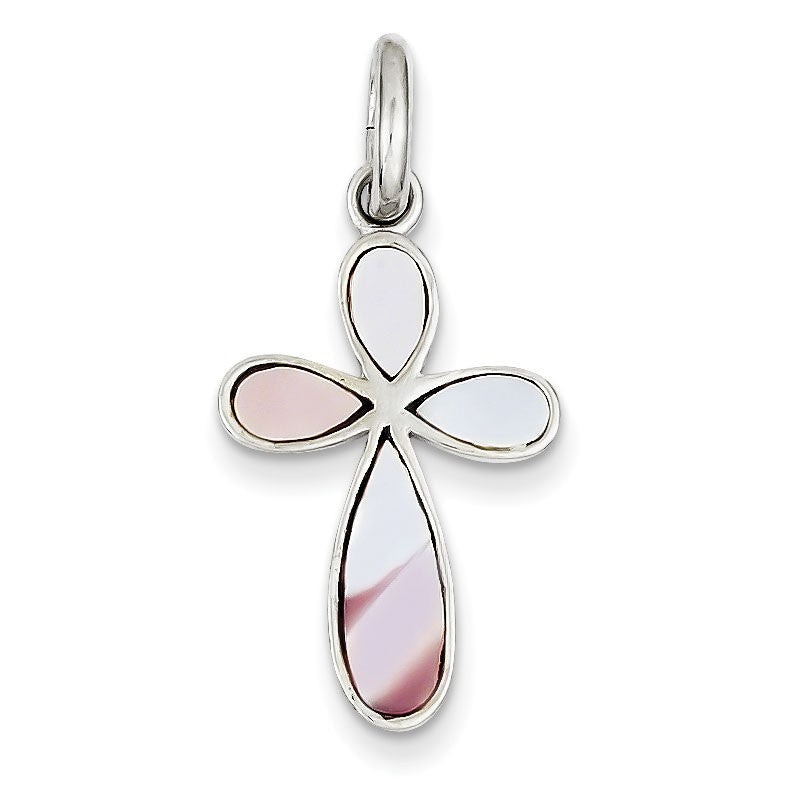 Sterling Silver Pink Mother of Pearl Cross Pendant