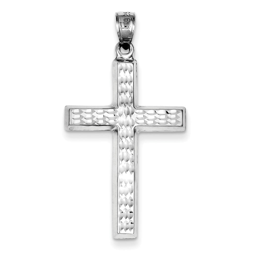 Sterling Silver Rhodium-plated Diamond Cut Cross Pendant
