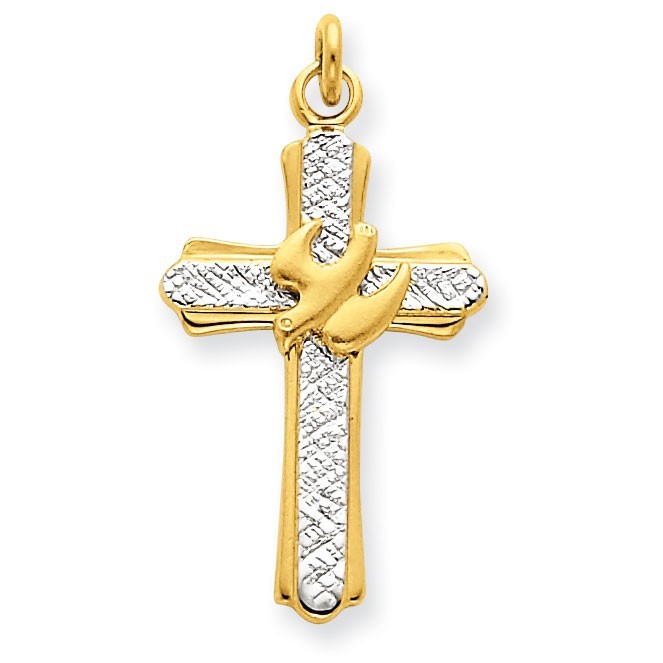 18k Gold -plated & Sterling Silver Dove (Satin) Cross Charm