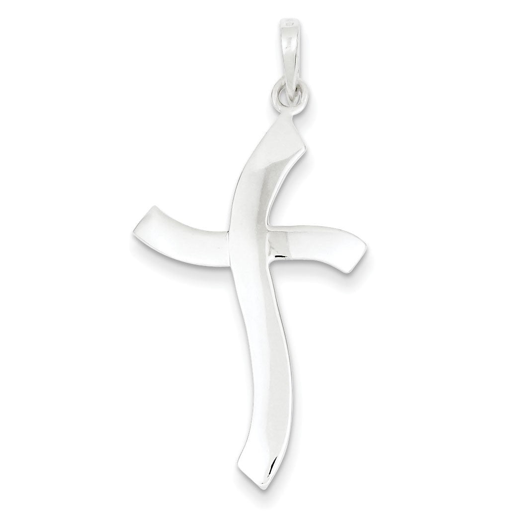 Sterling Silver Polished Freeform Cross Pendant