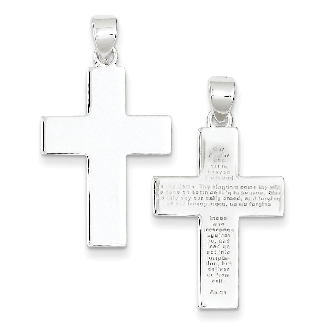 Sterling Silver Polished The Lords Prayer Cross Pendant