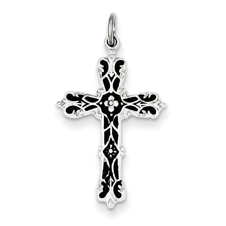 Sterling Silver with Black Epoxy Cross Pendant