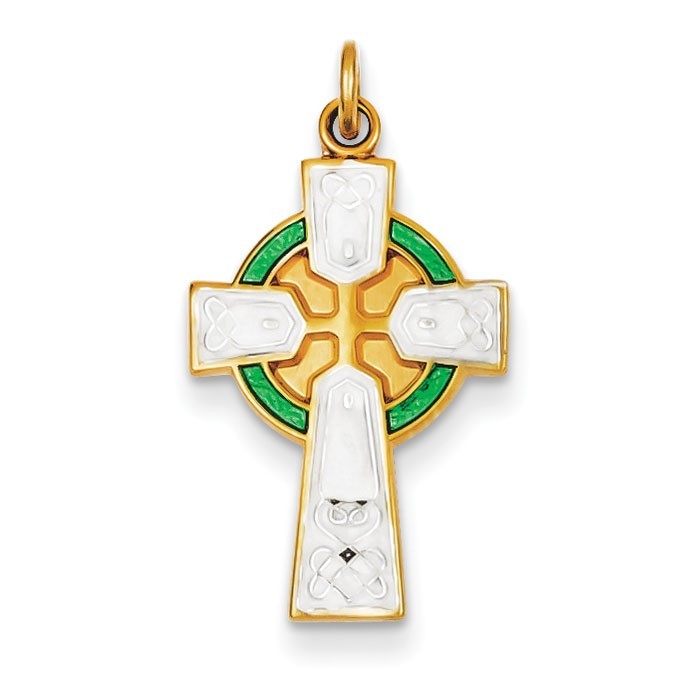 Sterling Silver Polished & Gold Plated Epoxy Irish Cross Pendant