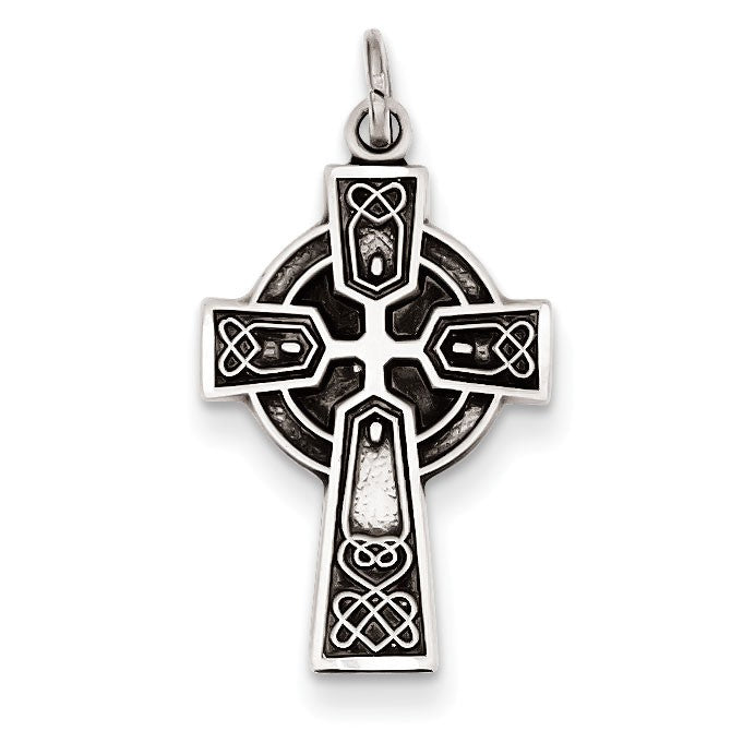 Sterling Silver Antiqued Satin Celtic Cross Pendant