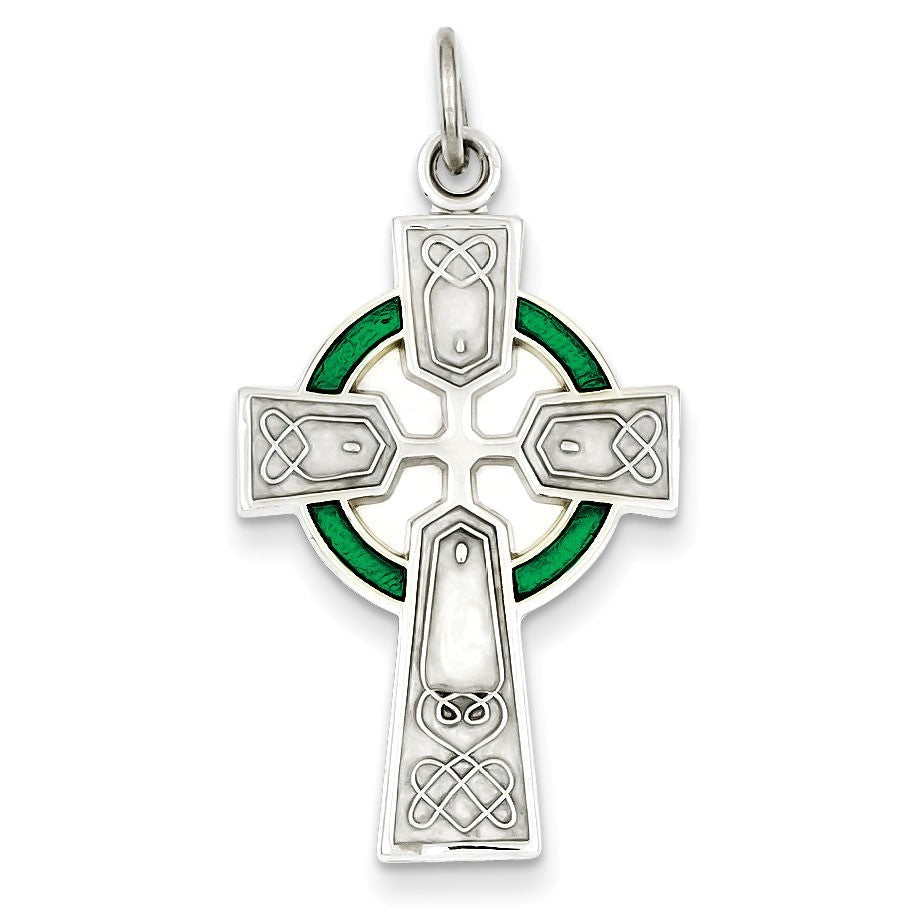 Sterling Silver Polished Epoxy Irish Cross Pendant