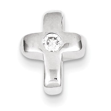 Sterling Silver Rhodium Plated CZ Cross Pendant Slide