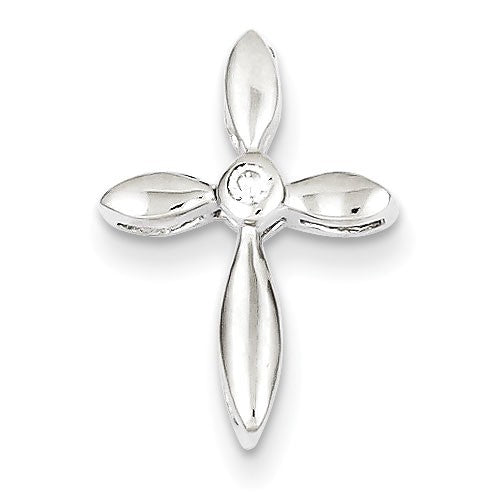 Sterling Silver Rhodium Plated CZ Cross Pendant Slide