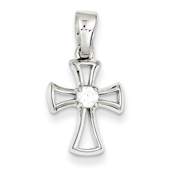 Sterling Silver Rhodium Plated CZ Open Cross Pendent