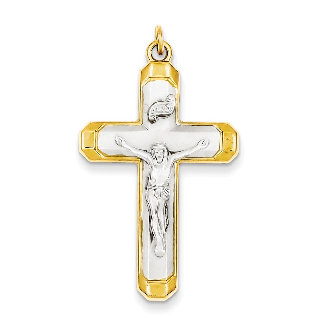 Sterling Silver Satin & Polished Vermeil Corpus Cross Pendant