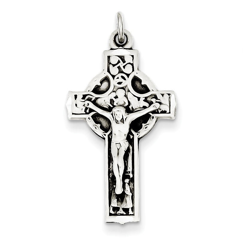 Sterling Silver Antiqued Satin Irish Crucifix Cross Pendant