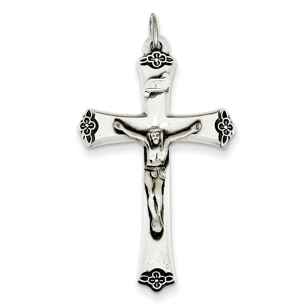 Sterling Silver Antiqued Satin Halo and Corpus Cross Pendant