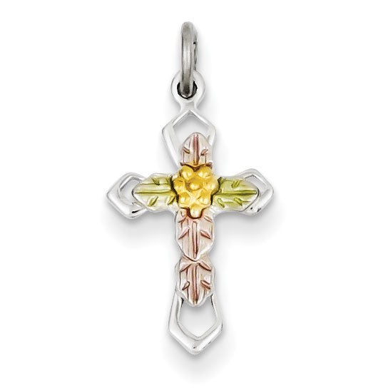 Sterling Silver Polished Epoxy & Gold Plated Cross Pendant
