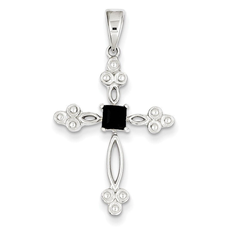 Sterling Silver Black CZ Diamond Accent Cross Pendant