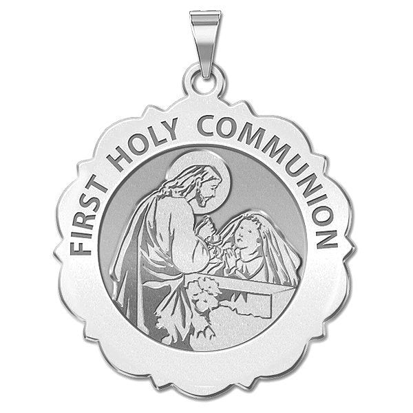 First Holy Communion Medal Scalloped Round (Girl)